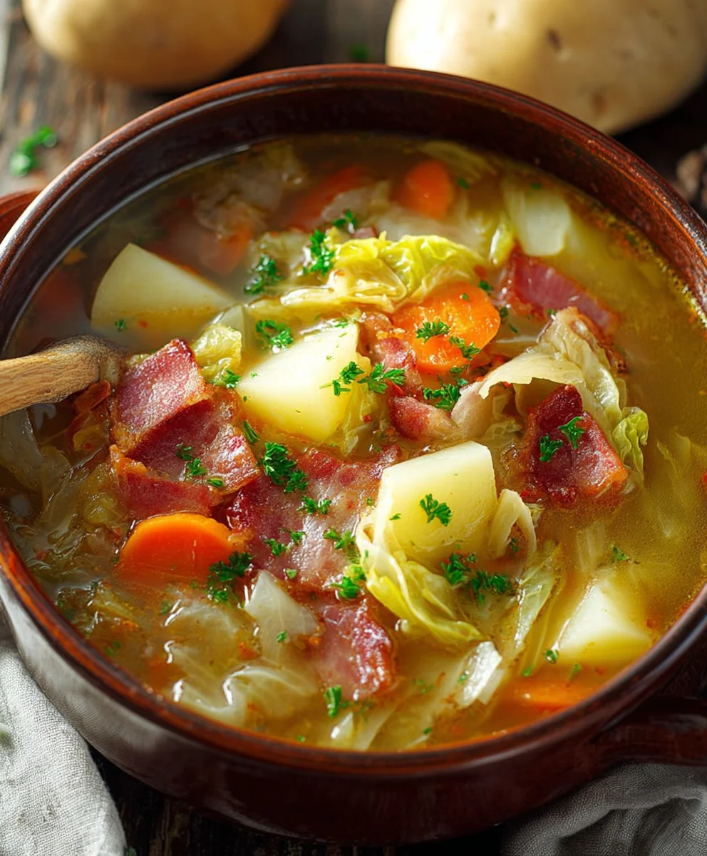 Hearty Irish Beef Beef Bacon Cabbage Potato Soup