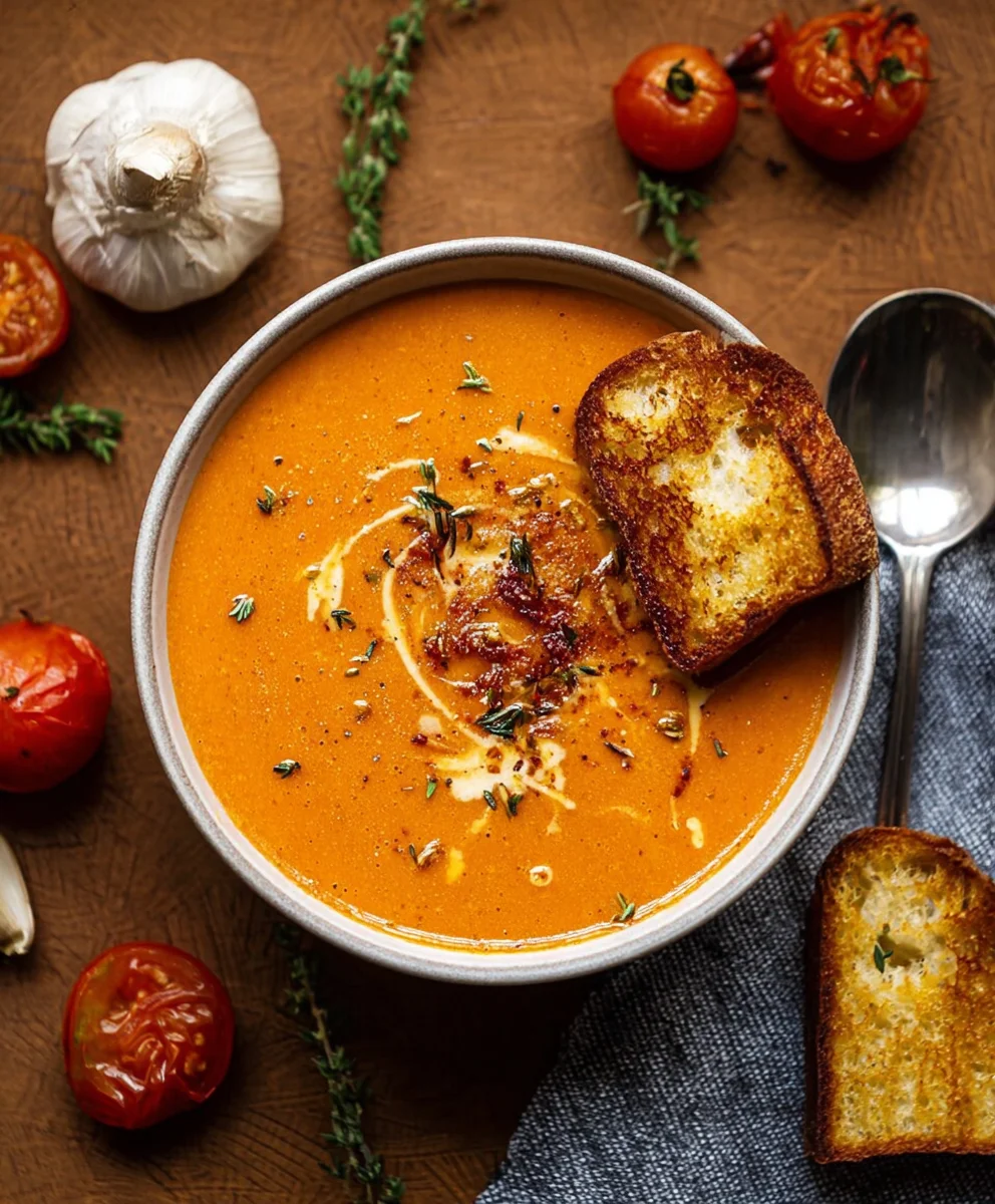 Creamy Roasted Garlic Tomato Soup Recipe