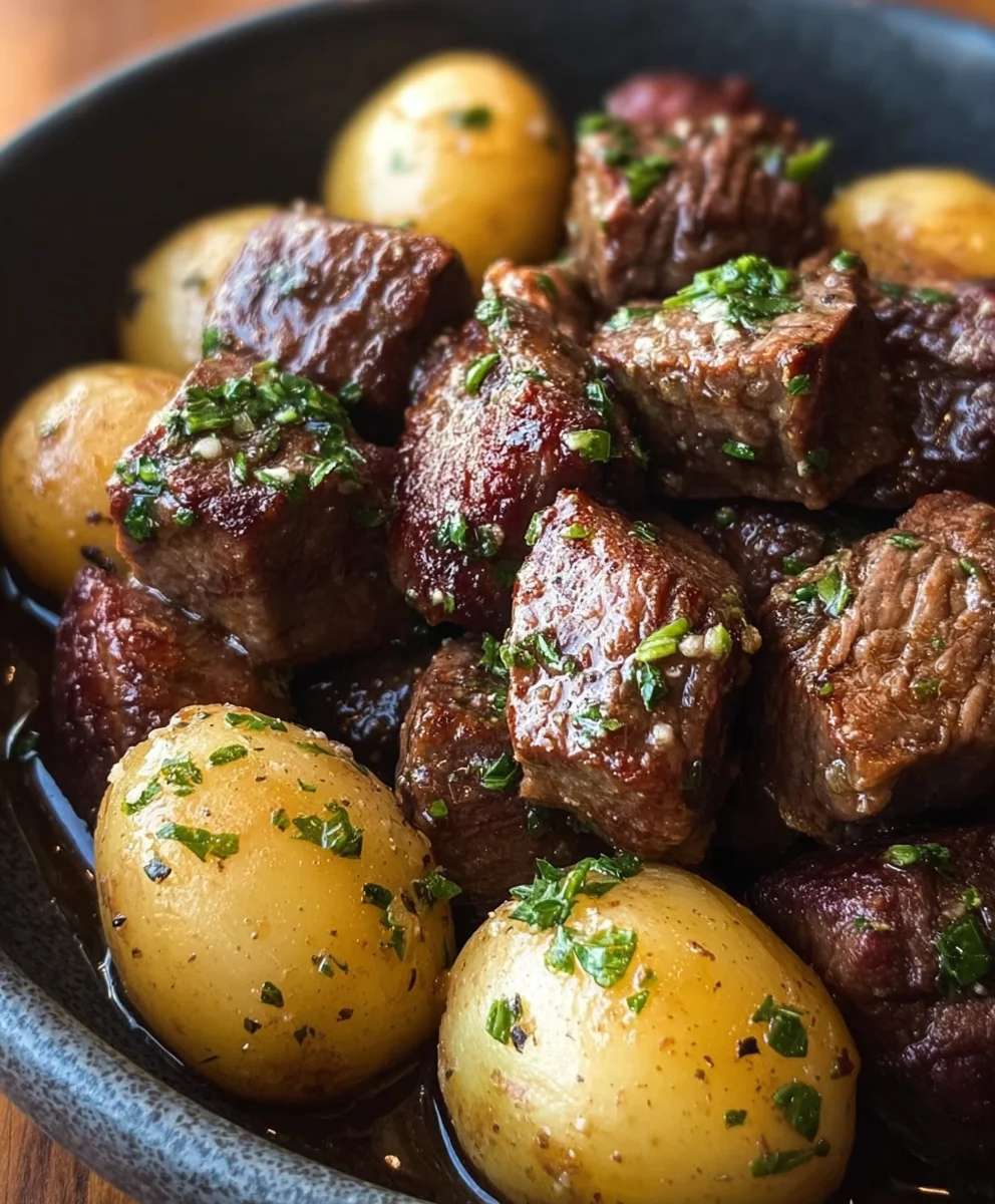 Garlic Butter Beef Bites With Potatoes-Easy Recipe