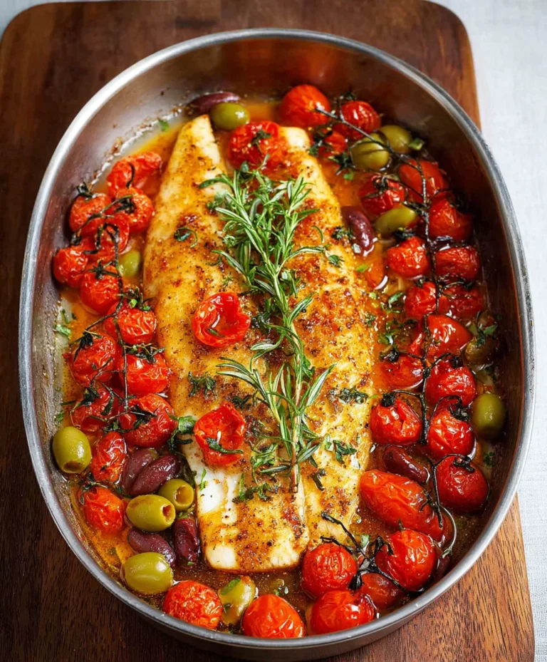 Easy Baked Fish Cherry Tomatoes Olives Recipe