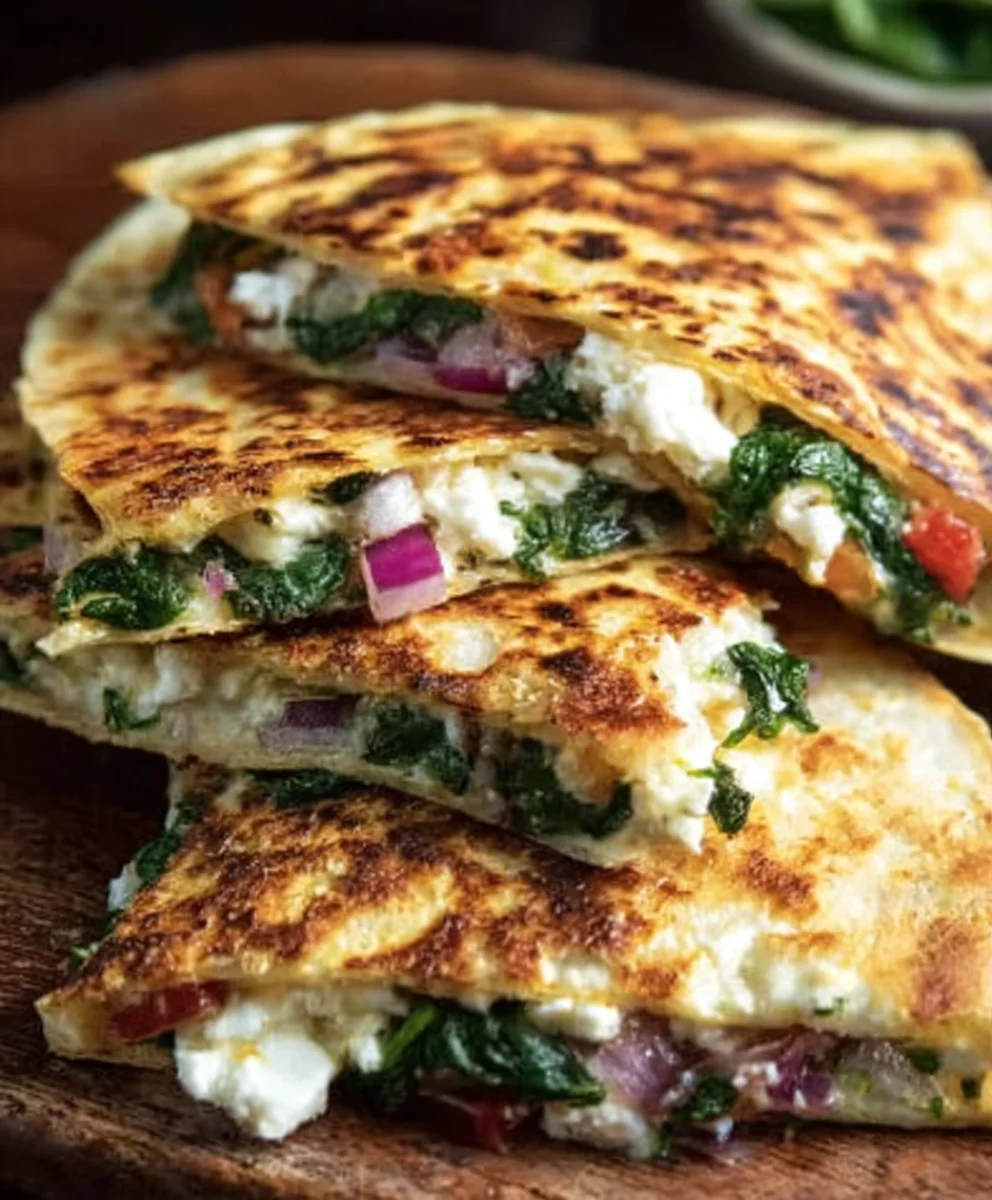 Mediterranean Quesadillas - Spinach Feta Mozzarella