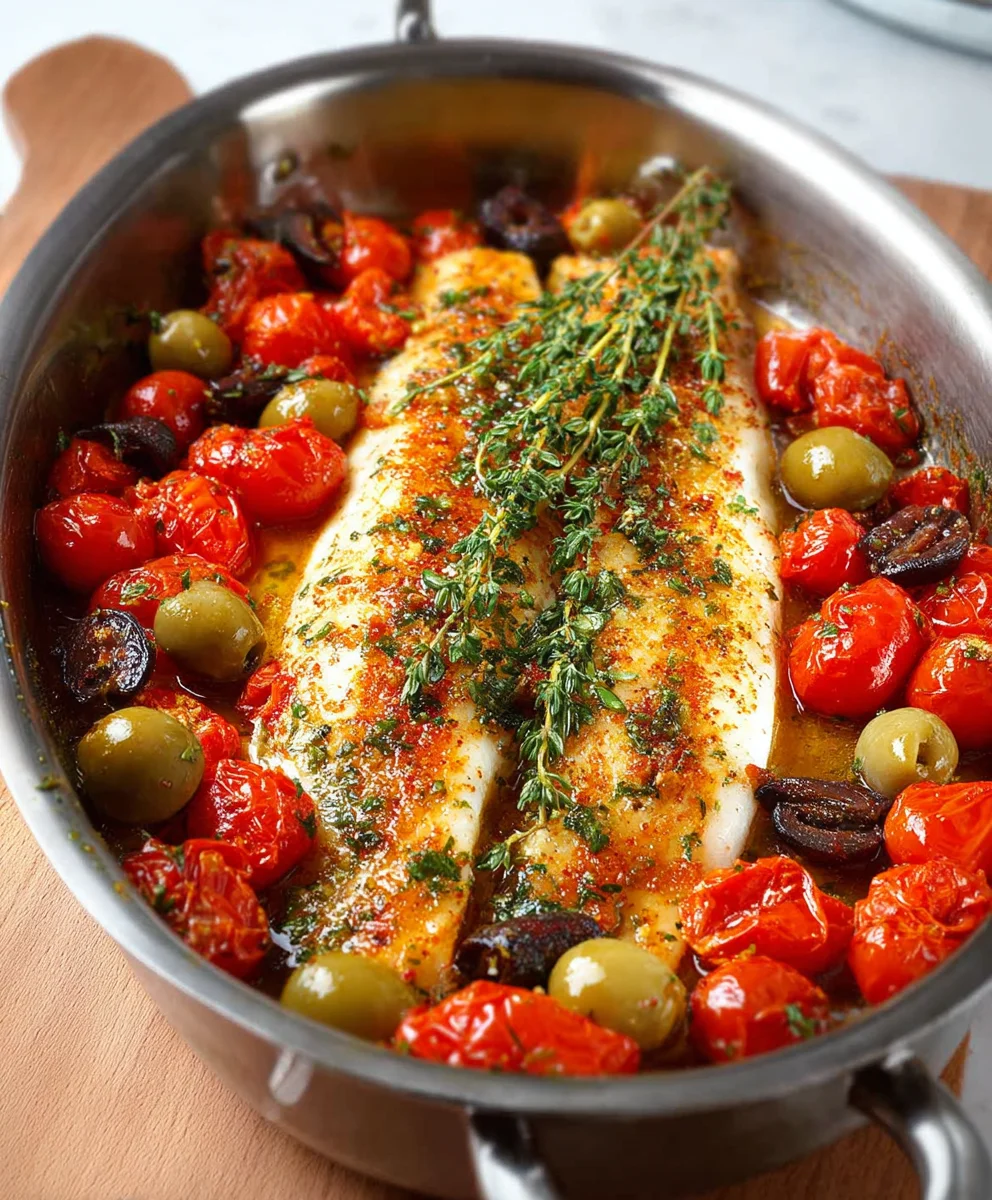 Easy Baked Fish Cherry Tomatoes Olives Recipe