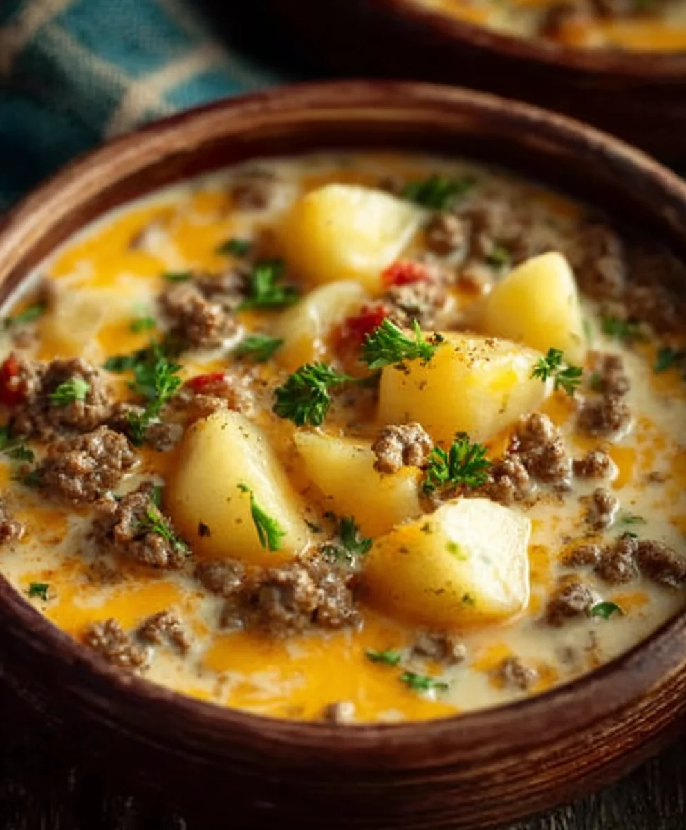 Cheesy Beef Beef Hamburger Potato Soup - Delicious Comfort