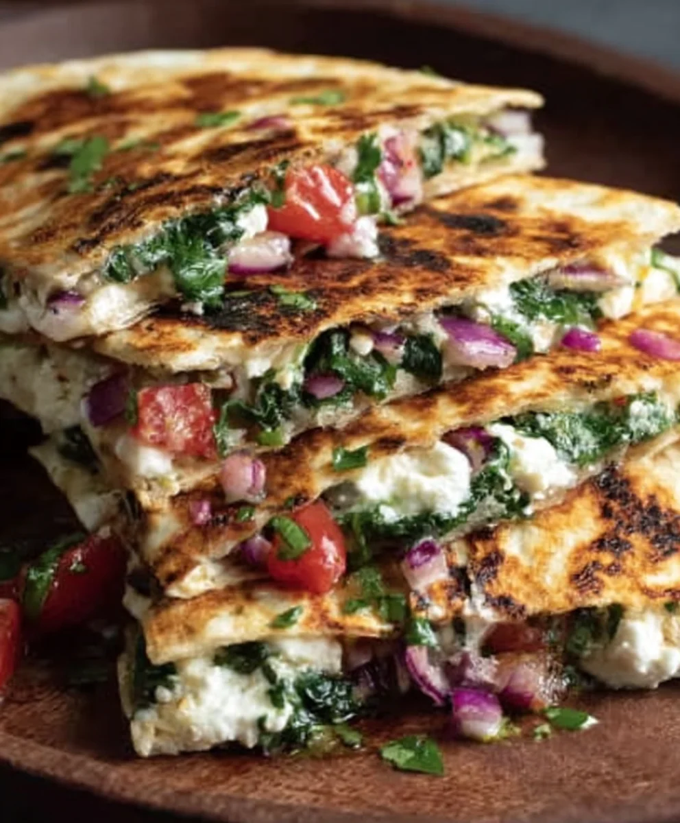 Mediterranean Quesadillas - Spinach Feta Mozzarella