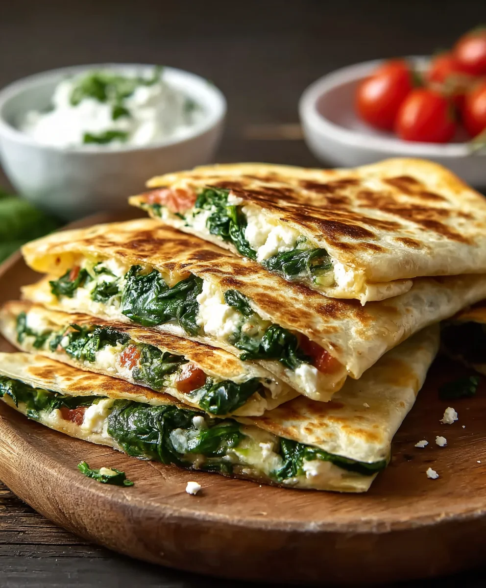 Spinach Feta Quesadillas - Quick Easy Lunch