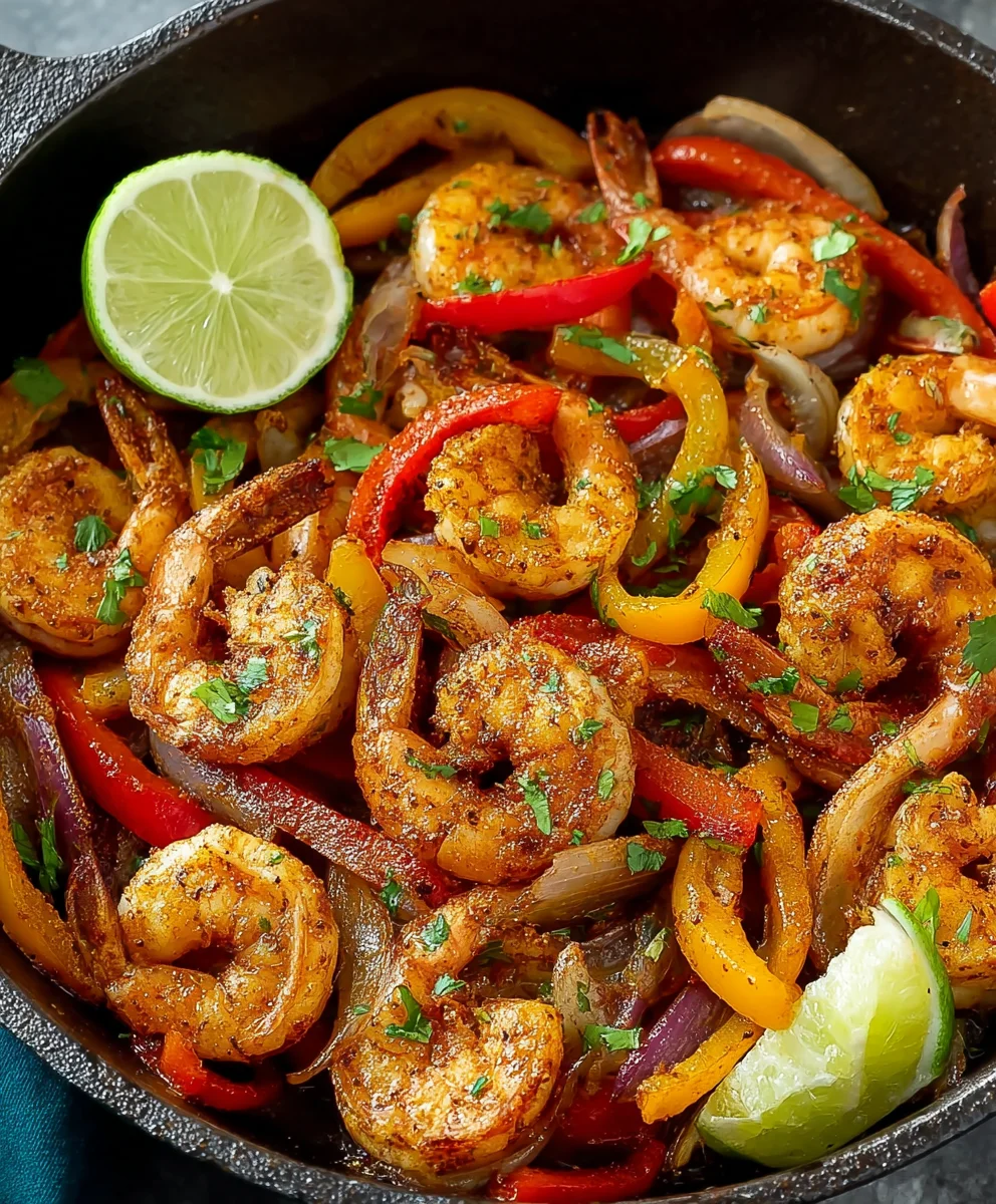 Quick Skillet Shrimp Fajitas- Easy Weeknight Dinner