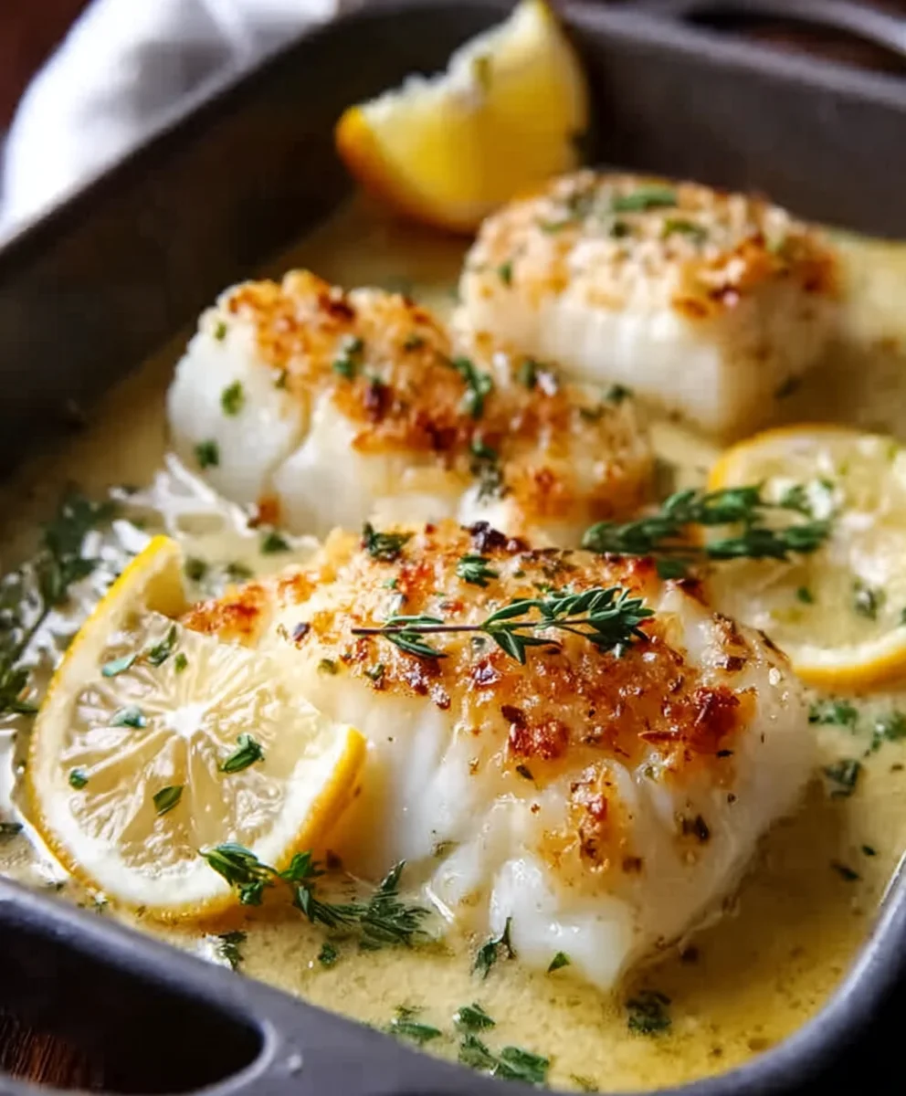 Coconut Lemon Baked Cod Creamy Sauce
