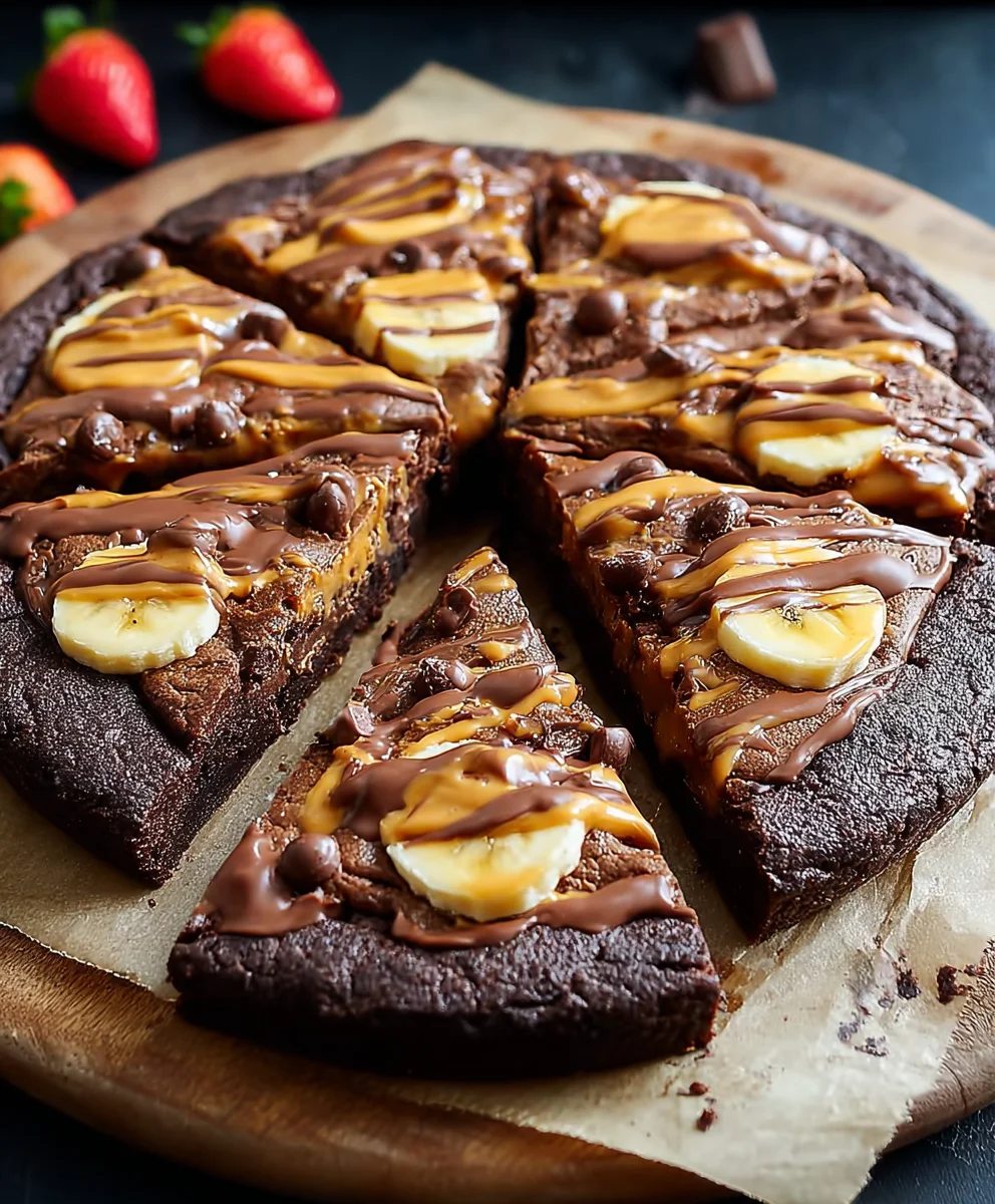 Chocolate Peanut Butter Brownie Pizza-Decadent Dessert