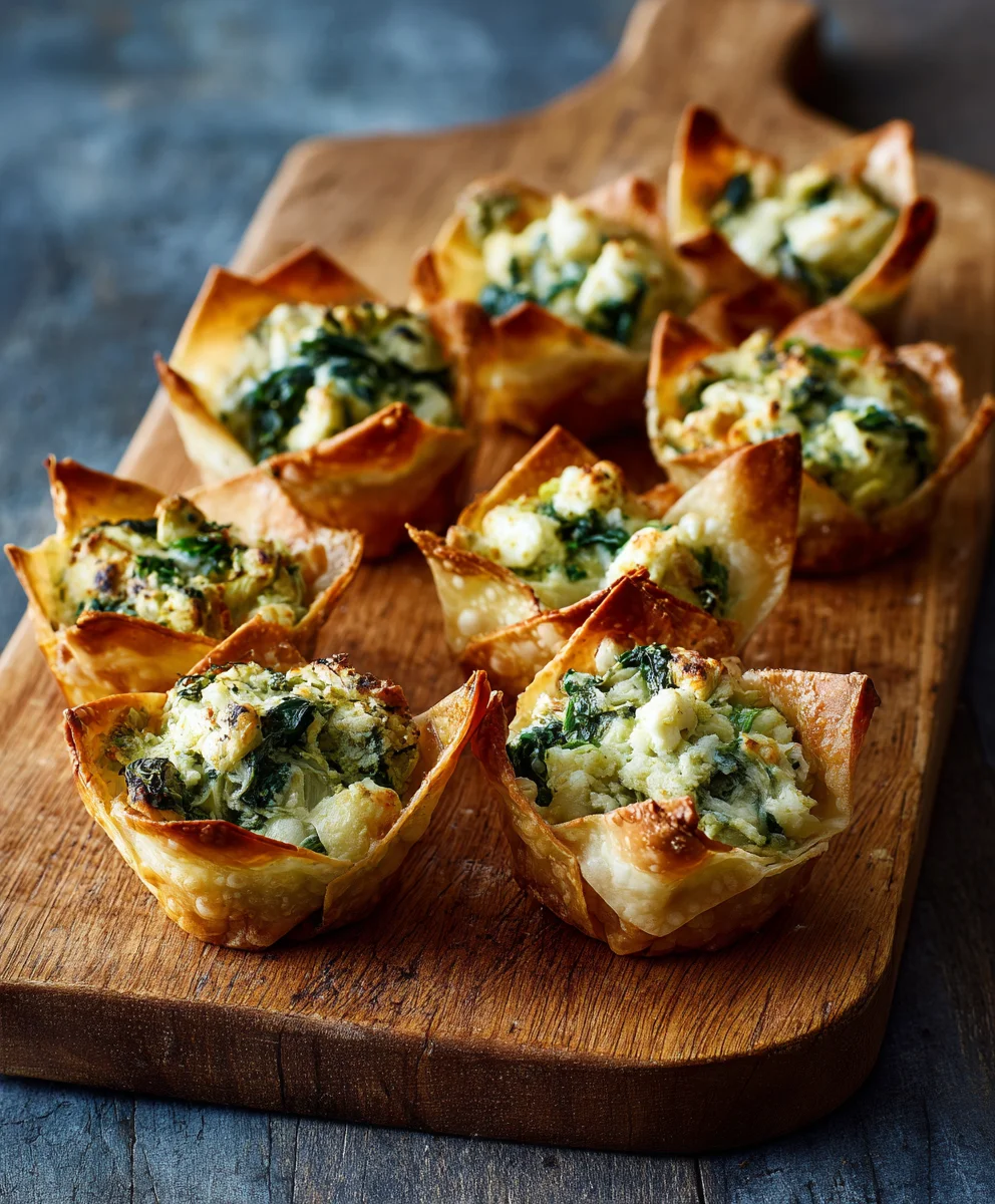 Spinach Artichoke Wonton Cups - Easy Appetizer