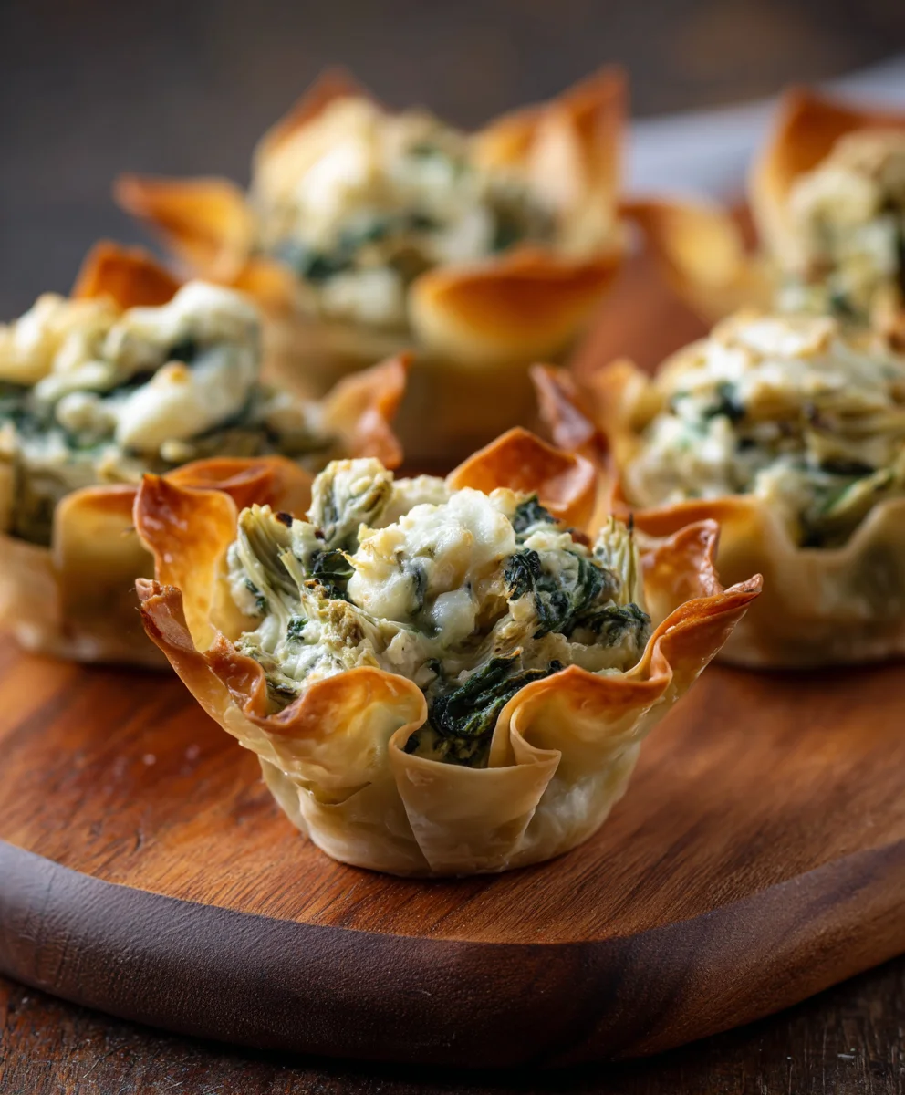 Spinach Artichoke Wonton Cups - Easy Appetizer