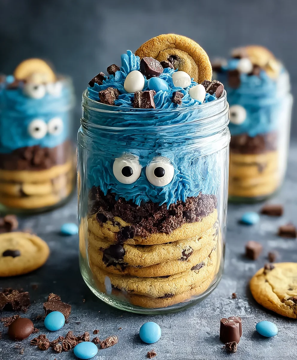 Cookie Monster Cake Jars-Fun Blue Treat