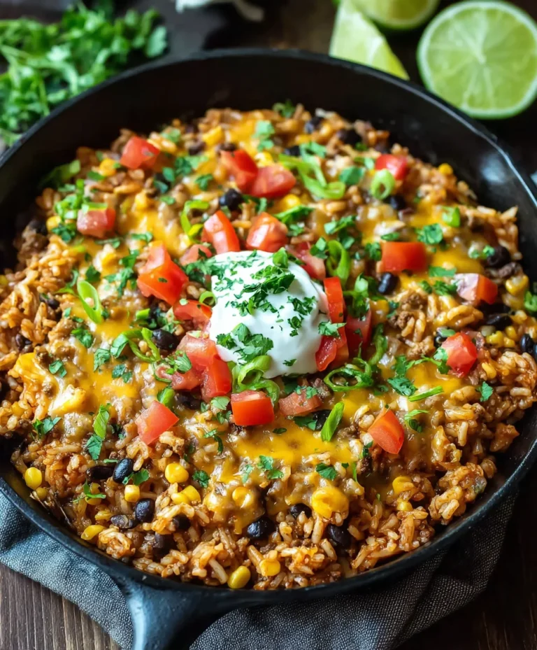 Cheesy Beef Taco Rice Skillet-Easy One Pan Dinner