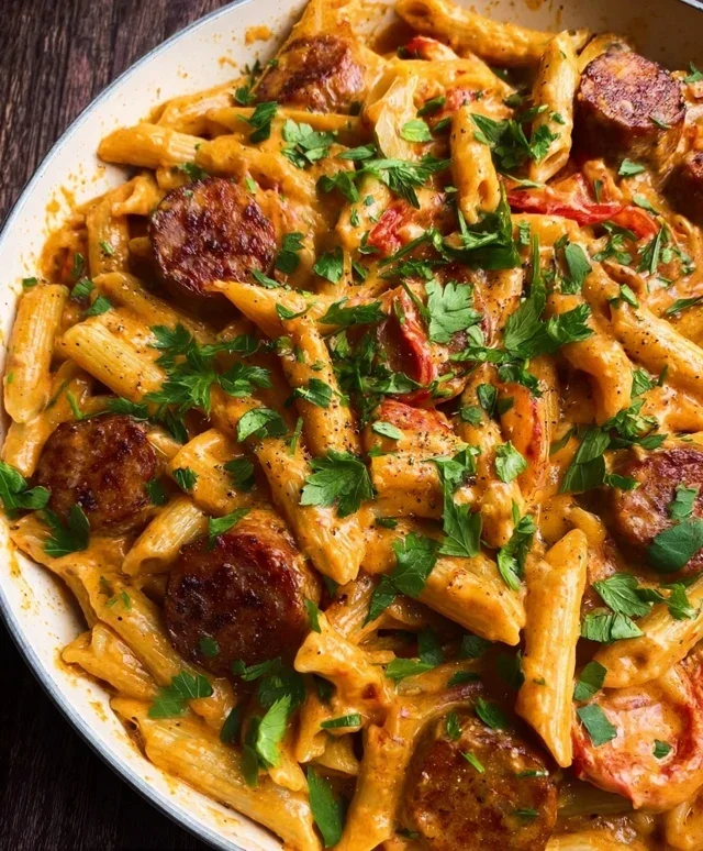 One Pot Creamy Cajun Sausage Pasta (30-Minutes)